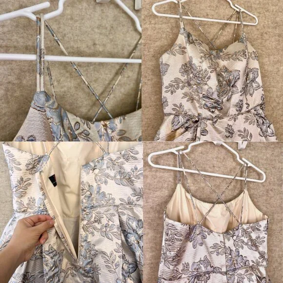 Blondie Nites Junior 11 Metallic Gold Blue Floral Fairycore Ball Gown Prom Dress - Picture 12 of 16